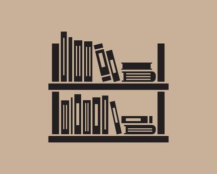 Simple line art illustration of a two shelf bookcase filled with books vector
