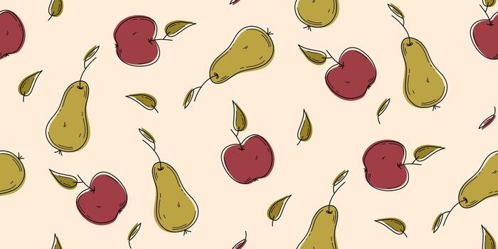 Apple and pear seamless pattern. Background for banner, textile, print. Food concept vector