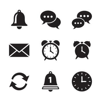 surtido de notificación y hora administración íconos incluso campanas y relojes alerta mensaje vector