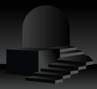 Black Cube Podium with Semi-Circular Staircase for Product Display vector