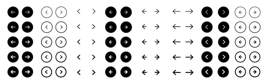 Arrow Buttons Icon Set - Next and Previous Navigation Symbols for Website Slider and App Interface vector