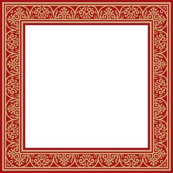 square gold with red border, frame, Pompeii. Rectangle Neopolitan ornament. Art of Ancient Rome, Template for stained glass vector