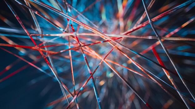 Vibrant abstract depiction of intersecting colored lines against a dark background, creating a dynamic feel. photo