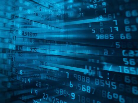 Abstract blue digital data streams creating a dynamic and futuristic technology backdrop. photo