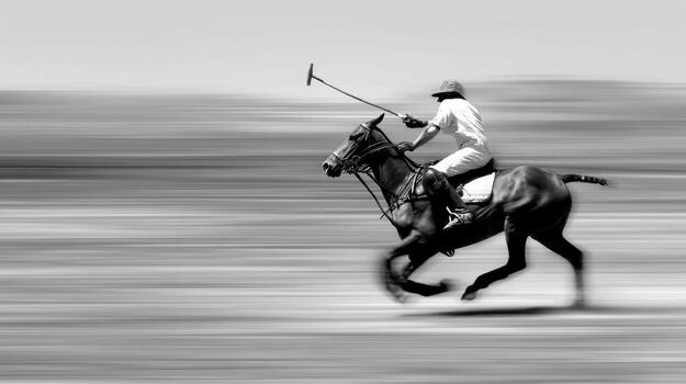 Polo player riding a horse rapidly photo