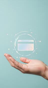 Credit card concept on hand with transparent background photo