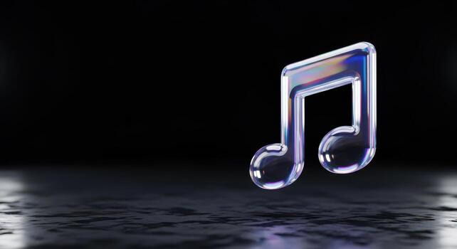 Shiny glass eighth note symbol on a dark reflective surface photo