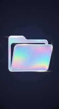 Holographic folder icon with iridescent sheen on dark background photo