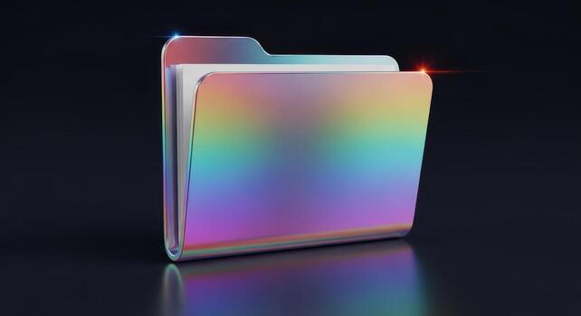 Holographic iridescent folder with documents on a dark background photo