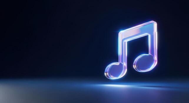 3d musical note glowing with iridescent light on a dark background photo