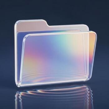 Transparent folder icon with iridescent colors on a dark background photo