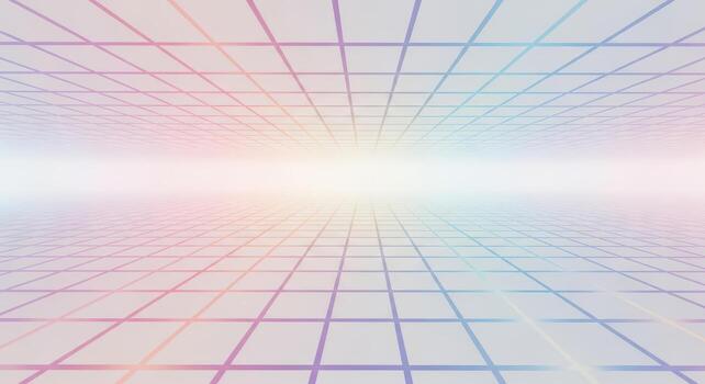 Abstract futuristic grid receding into a pastel colored horizon photo