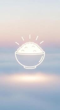 Minimalist outline of rice bowl against a soft pastel sky background photo