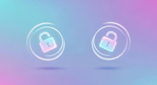 Two glowing neon padlocks symbolizing security and privacy photo