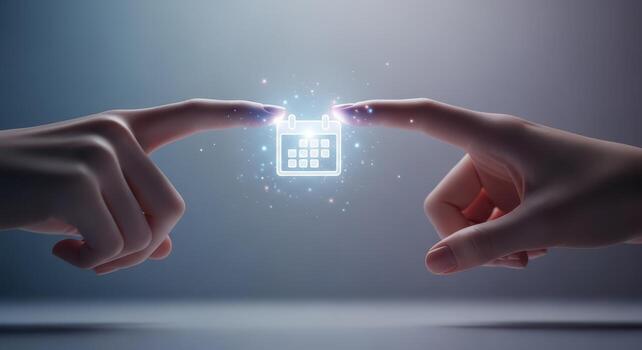 Two fingers touching a digital calendar icon, symbolizing planning photo