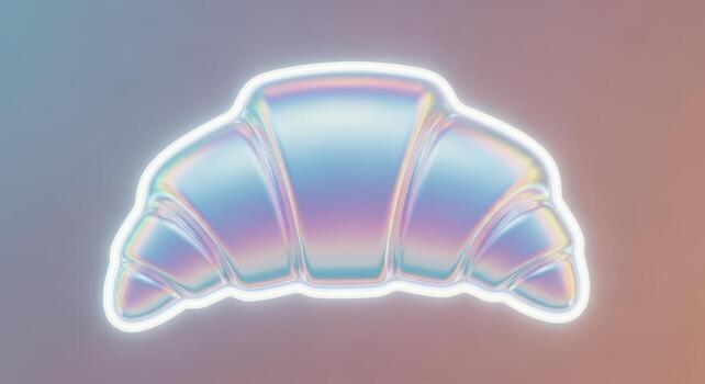 Holographic croissant with glowing outline on gradient background photo