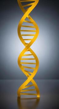 dorado adn doble hélice molécula, un símbolo de genético Ciencias foto