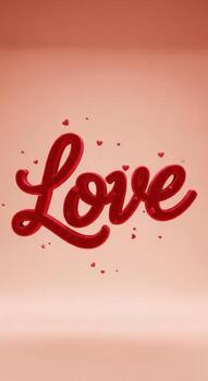 The word love written in red cursive with small hearts photo