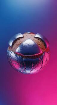 Abstract metallic sphere with blue and pink gradient background photo