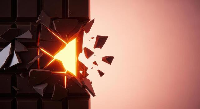 Dark chocolate bar breaking apart with glowing energy inside photo