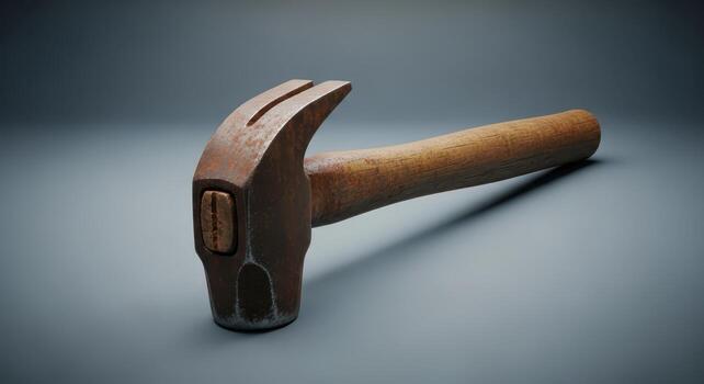 Closeup of a rusty claw hammer with a wooden handle photo