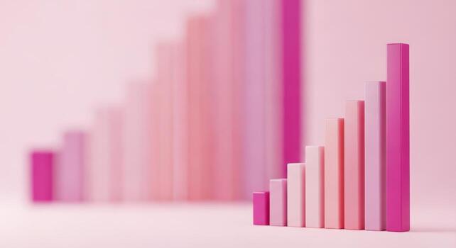 Pink bar graph showing upward trend and growth, shallow depth of field photo