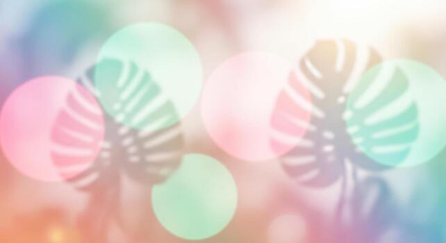 Blurred tropical leaves with soft bokeh lights in pastel colors photo