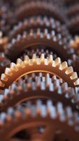 infinito 3d ciclo continuo di rotante ingranaggi, evidenziazione meccanico precisione, metallico superfici, e ingegneria estetica. video