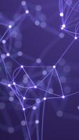 abstrato rede visualização com brilhando nós e conectando linhas em uma Sombrio roxa fundo. futurista digital dados ou neural rede conceito. ideal para tecnologia e Ciência temas. video