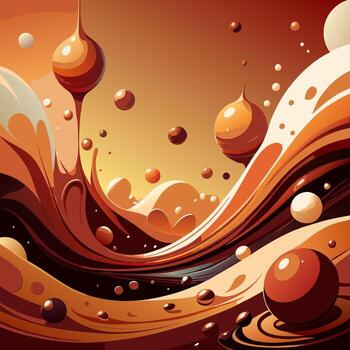 Chocolate liquid with bubbles and spheres in a dynamic flow pattern vector