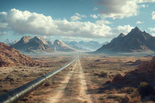 A long pipeline in the middle of a desert photo