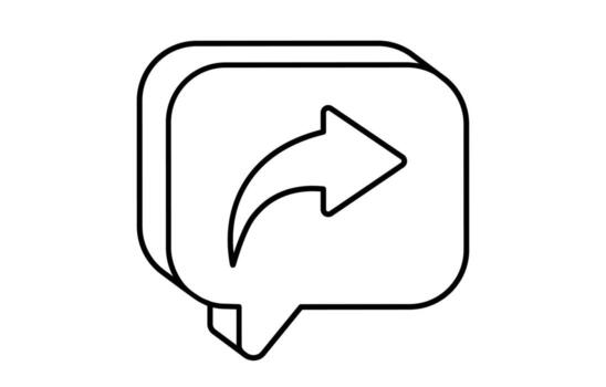 Hand drawn cute outline illustration speech bubble with arrow share sign. Flat forwarded message line art doodle. Communication. Social media notification icon. Send to another user. Isolated. vector