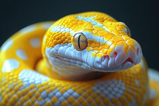 A yellow and white snake with a black background photo