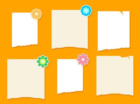 A Set of Blank Tear-Off Paper Notes with Pushpins on an Orange Board for Memos and Reminders vector