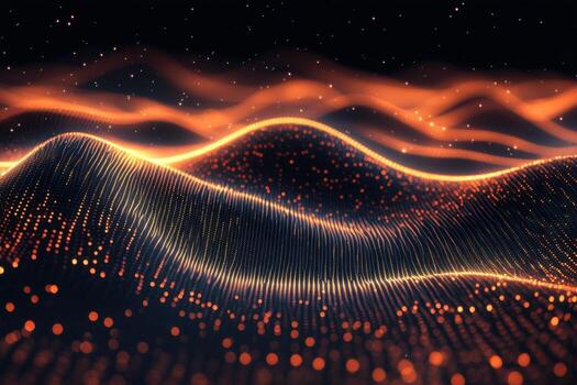 Abstract background with glowing waves and dots photo