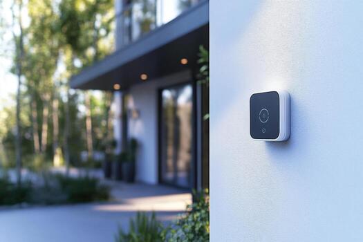 A smart home device is shown on the side of a house photo