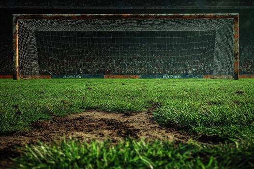 Soccer field with grass and goal post photo