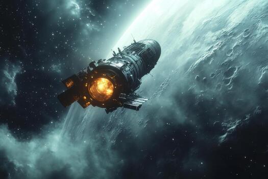 An alien spaceship flying over the earth photo