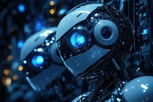 Robot with blue eyes and glowing eyes photo
