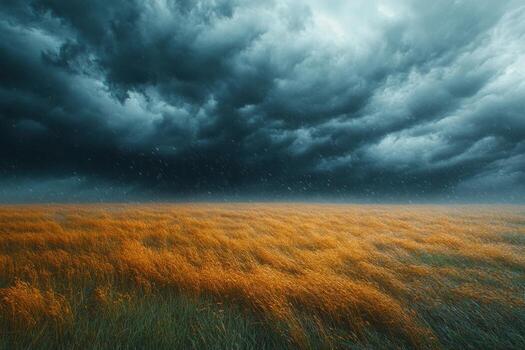A field with tall grass and storm clouds photo