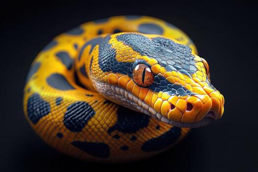 un cerca arriba de un serpiente con naranja y negro lugares foto
