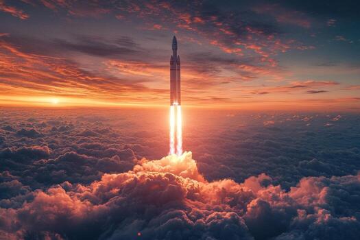 Spacex rocket launching into the sky photo