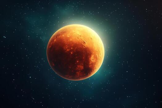 An orange planet in space with stars photo