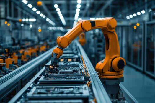 A robot is working on a computer motherboard photo