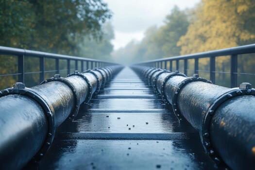 A long line of pipes on a bridge photo