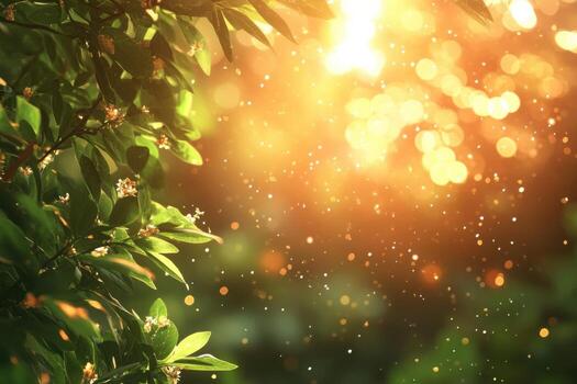 Sunlight shining through leaves and flowers photo