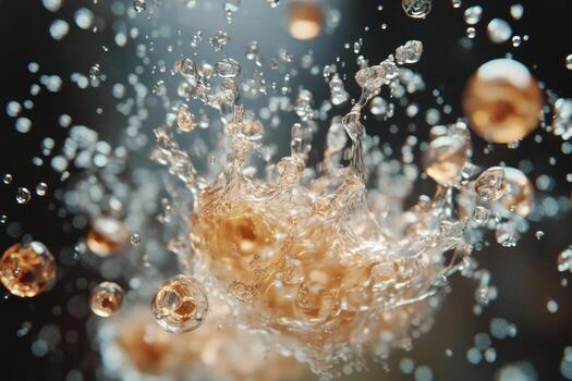 Water splash with bubbles and bubbles on a black background photo