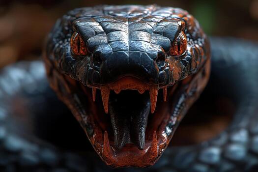 A close up of a snake with its mouth open photo