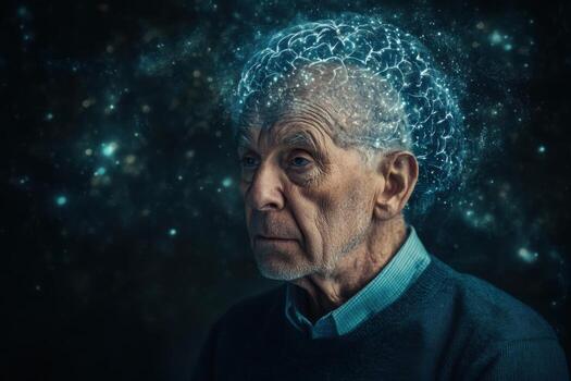 An older man with a brain in his head photo