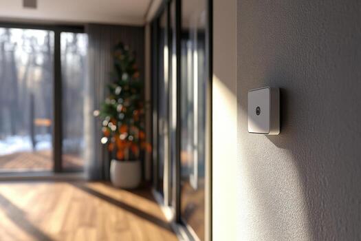 A light switch is on the wall in a room photo